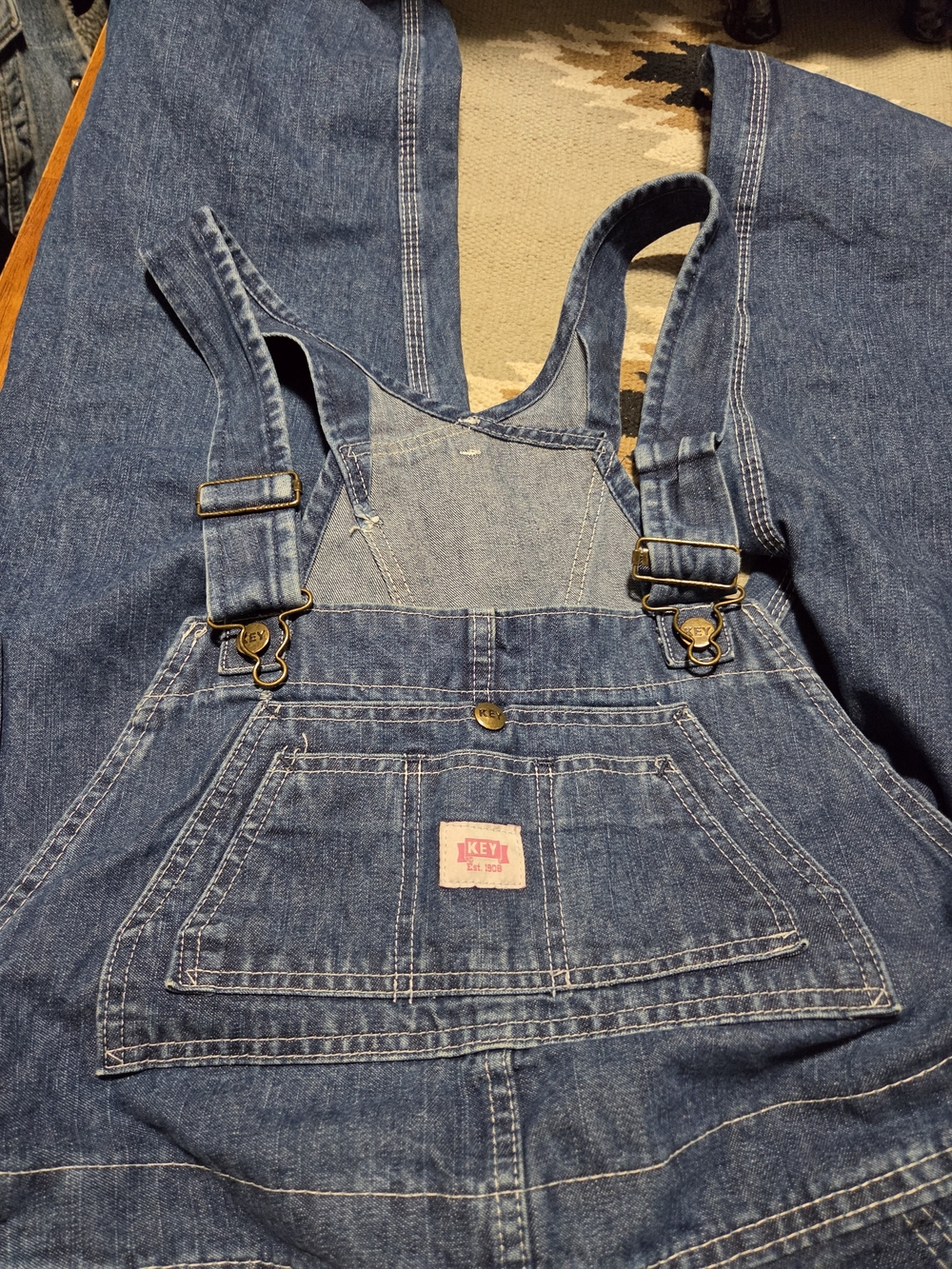 KEY Denim Classic Overalls in Medium Blue Womens 14 Short